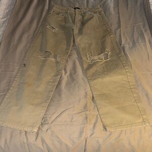 Men's Straight-Leg Distressed Beige Jeans